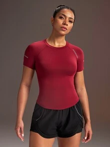 Powerista Women's Letter Print Raglan Short Sleeve Sports T-Shirt - Burgundy - View 3