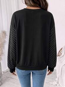 SHEIN LUNE Women's Polka Dot Patchwork Casual Daily Long Sleeve Sweatshirt - White - View 2
