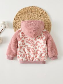 Cozy Pixies 女嬰休閒寬鬆舒適百搭粉色袖帽拼接粉色豹紋連帽衛衣 - 粉色 - 查看 2