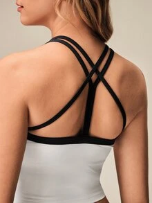 OutZeal Women Sports Tank Gym Yoga Halter Neck Crisscross Straps Bra-In With Removable Pads Summer Vest - Blue and White - View 7