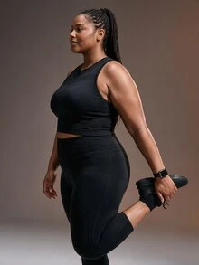 Powerista Plus Size Seamless Ribbed Tank Top Women Racerback Open Back Breathable Workout Yoga Vest Fall Black - Black - View 5