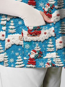 PopScrub Women's Plus Size Santa Claus Print Short Sleeve Scrub Top - Multicolor - View 5
