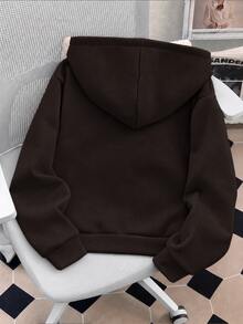 SHEIN 青少年女孩 Y2K 休閒街頭風連帽運動外套 2000年代風格 返校季 秋季 海灘度假 畢業季 白色 - 咖啡棕 - 查看 2