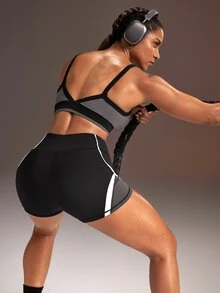 Powerista Women's Colorblock Tank Top And Shorts Sports Set - Dark Grey - View 7
