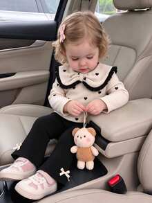 SHEIN 2pcs Toddler Baby Girl T Shirt Pants Cute Cream Black Hearts Ribbed Knit Long Sleeve Round Neck Regular Fit Ruffled Bow Cozy Fall Princess Baby Girl Girls - Apricot - View 6