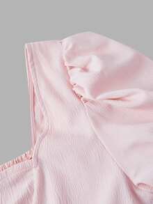 SHEIN MOD 大尺碼黃色方領洋裝，休閒度假、優雅日常穿搭、旅行穿搭，亮色心情造型，解構設計 - 淺粉色 - 查看 3