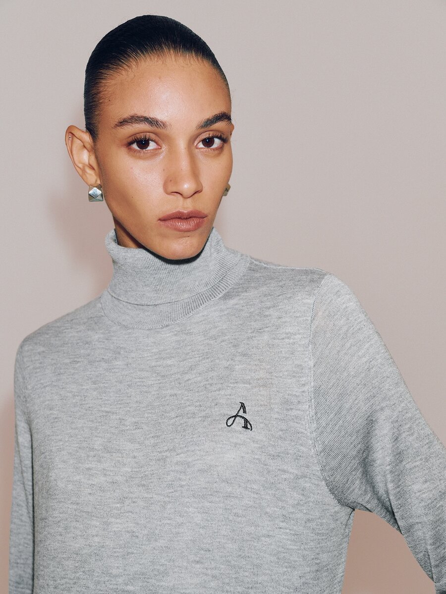 Anewsta Essential Oversized High Neck Lazy Knit Long Sleeve Top - Apricot - View 1