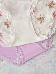 Elorette Women's Bow Decor Lace Trim Casual Daily Triangle Panties - Multicolor - View 3