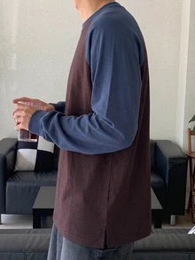 DAZY 男士秋季拼接撞色長袖T恤，適合秋季穿著 - 彩色 - 查看 9