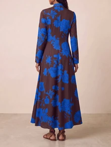 Zivah New Elegant Women's New Chinese Style Plant Contrast Print Fabric Front Zipper Design Long Sleeve Structured Dress - Multicolor - View 2