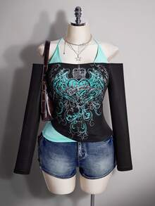 SHEIN ICON Plus size dam 2 i 1 patchwork casual vardags-T-shirt - Multifärgad - Visa 2