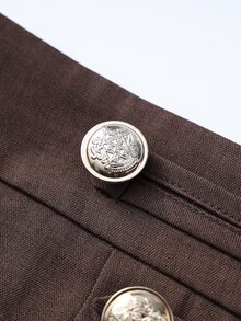 Sweetra CURVE Plus Size Women's Elegant Solid Color Decorative Button Long Wide Leg Casual Pants - Brown - View 5
