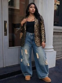 BriallanyX BriallanyX Women's Distressed Wide Leg Loose Casual Denim Jeans With Pockets - Blue - View 8