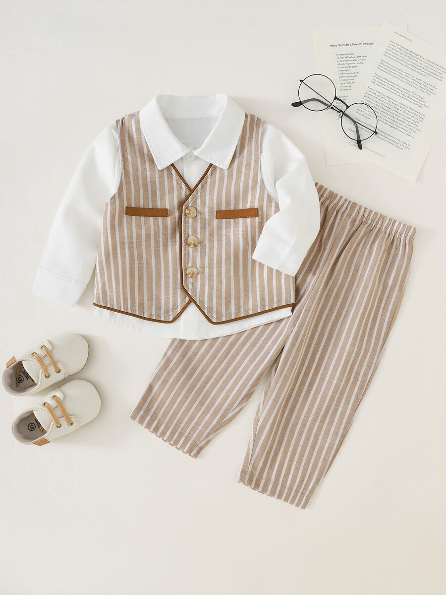 SHEIN Baby Boy Striped Single-Breasted Vest And Long Pants Gentleman Suit Set - Multicolor - View 1