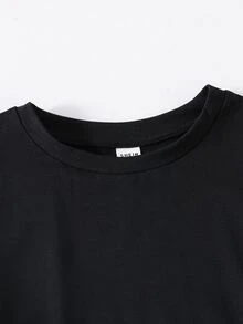 SHEIN 青少年男孩純色圓領上衣與格紋長褲居家休閒套裝 - 彩色 - 查看 5