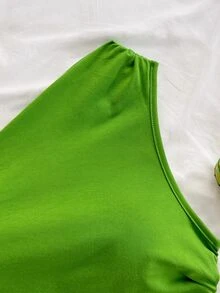 Soleia Women's Cotton Asymmetrical Hem One-Shoulder Top For Summer Vacation - Green - View 4