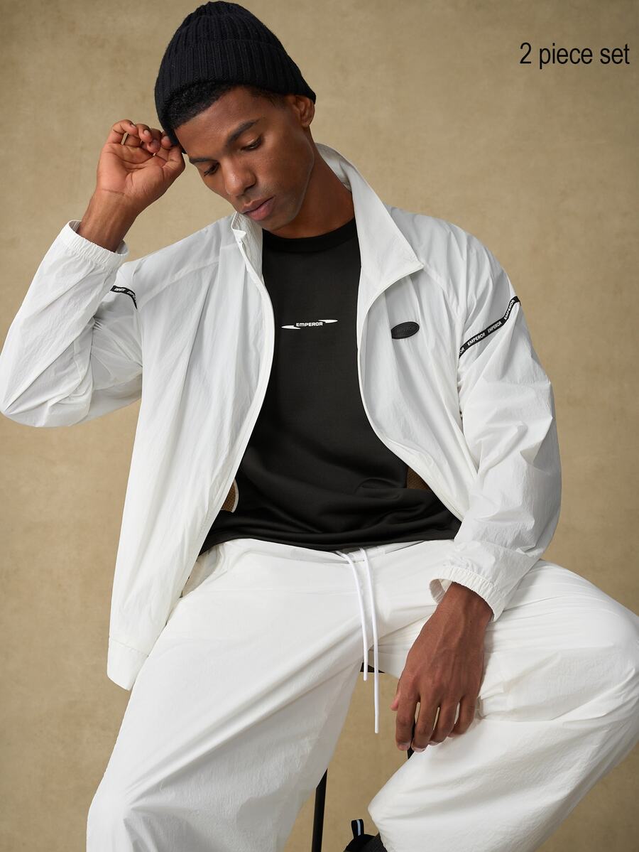 Emperor Men's Zipper Long Sleeve Shirt And Pants Casual Daily Outfit - White - View 1
