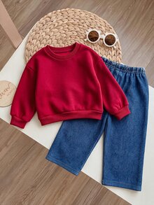 SHEIN طقم بلوزة رياضية وسروال مطبوع برسومات كرتونية للبنات الصغيرات - متعدد الألوان - مشاهدة 2