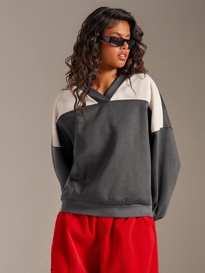 Athîral Women's Casual Oversized V Neck Sports Sweatshirt For Fall Winter ,Chic Casual Sports,Going Out Top