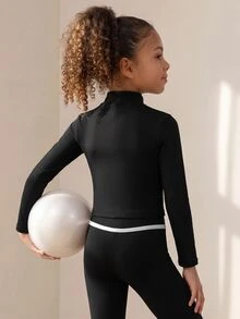 SHEIN 少女時尚休閒藍黑三件套，時尚舒適高彈性，適合運動、健身、戶外活動、購物等多種場合 - 黑色 - 查看 2