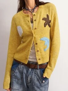 Bohemela Women's Starfish & Shell Decor Casual Everyday Sweater - Yellow - View 4
