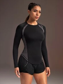 Powerista Women's Colorblock Raglan Long Sleeve Casual Fitness Sports T-Shirt - Black - View 5