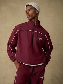 Emperor Men's Letter Print Casual Daily Long Sleeve Jacket - Burgundy - View 6