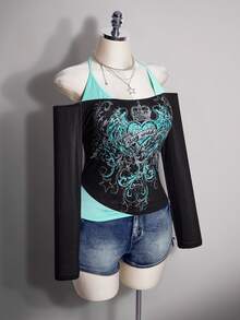 SHEIN ICON Plus size dam 2 i 1 patchwork casual vardags-T-shirt - Multifärgad - Visa 5