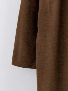 Linhara Plus Size Casual Solid Color Cardigan Knit Vest And Pants Set, Autumn/Winter - Brown - View 6