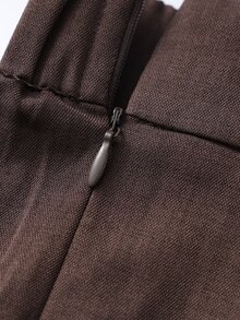 Sweetra CURVE Plus Size Women's Elegant Solid Color Decorative Button Long Wide Leg Casual Pants - Brown - View 6