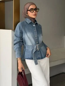 DAZY Women's Raglan Sleeve Single-Breasted Casual Denim Jacket - Blue - View 4