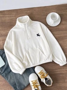 Tween Girl Casual Everyday Versatile Comfortable Horse Racing Pattern Sweatshirt - White - View 8