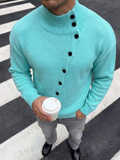Manfinity CasualKnits Men's Solid Color Long Sleeve Single-Breasted Casual Knit Cardigan