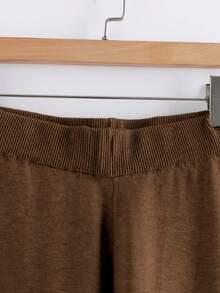 Linhara Plus Size Casual Solid Color Cardigan Knit Vest And Pants Set, Autumn/Winter - Brown - View 5