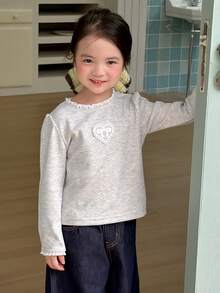 Dazy Kids 女童秋季圓領針織拼色條紋短袖T恤 - 淺灰色 - 查看 6