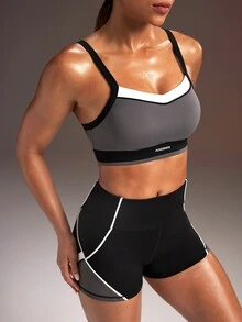 Powerista Women's Colorblock Tank Top And Shorts Sports Set - Dark Grey - View 5