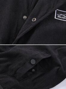 Gym Rark Men's Corduroy Baseball Collar Casual Jacket, Spring/Autumn - Black - View 4