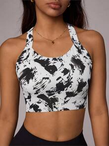 SHEIN Core Rhythm Women's Colorblock Casual Daily Sports Bra - Black and White - View 3