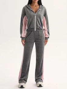 SHEIN Sovereign Charm Women's Zip-Up Long Sleeve Hoodie And Colorblock Pants Sports Set - Multicolor - View 4