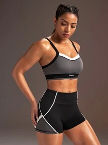 Powerista Women's Colorblock Tank Top And Shorts Sports Set - Dark Grey - View 4