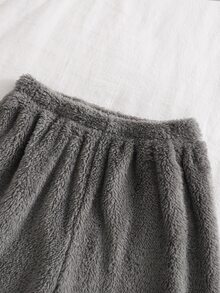 SHEIN 女童居家服大童女孩字母蝴蝶結刺繡長袖上衣搭配毛茸茸長褲休閒優雅家居服套裝 - 灰色 - 查看 6