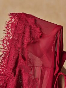 HautHeat Women's Lace Patchwork Backless Top And Shorts Casual Daily Home Sleepwear Set - Red - View 7