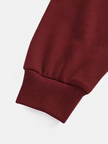 SHEIN 青少年女孩紅色套頭衛衣，腰部抓皺寬鬆休閒百搭校園開學秋季新款 - 酒紅色 - 查看 5