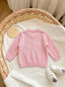 SHEIN 女嬰卡通圖案休閒日常長袖開襟衫 - 淺粉色 - 查看 3