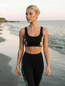 CAJUNI Sports Bra With Padded Cups For Everyday Wear, Featuring A Side Floral Print - Black - View 5