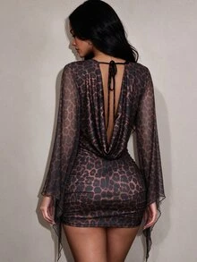 Sirith Women's Deep V-Neck Leopard Print Sexy Date Party Dress - Multicolor - View 2
