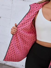 Voyena Plus Size Women's Grey & Pink Hooded Sweatshirt Jacket, Zipper Pocket Sweatshirt, Polka Dot Print Sweatshirt Winter - Grey - View 8