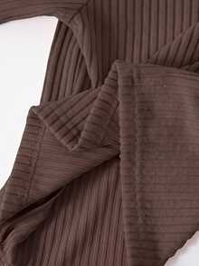 SHEIN 2件組少女粉色紋理長袖T恤與紋理鈕扣裙 秋季 - 棕色 - 查看 5