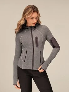OutZeal Women Sports Jacket Gym Workout Yoga Slim-Fit Zip Up Hooded Thermal Winter Jacket - Grey - View 6