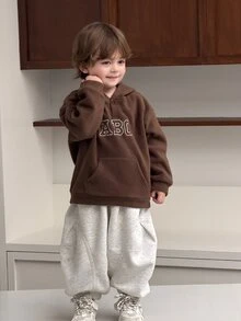 DAZY Infant (Boy) Solid Color Casual Mesh Texture Korean Style Hoodie Sweatshirt - Coffee Brown - View 6